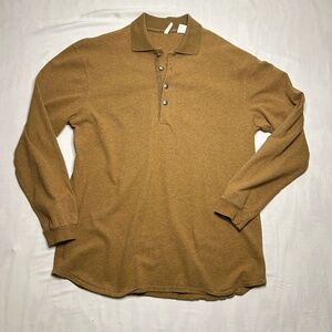 Vintage Axis Shirt Mens M Polo Knit Long Sleeve Brown Metal Buttons